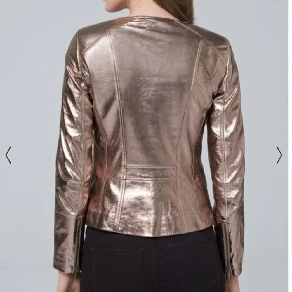 NWOT White House Black Market Metallic Leather Jacket - Champagne - Picture 2 of 4